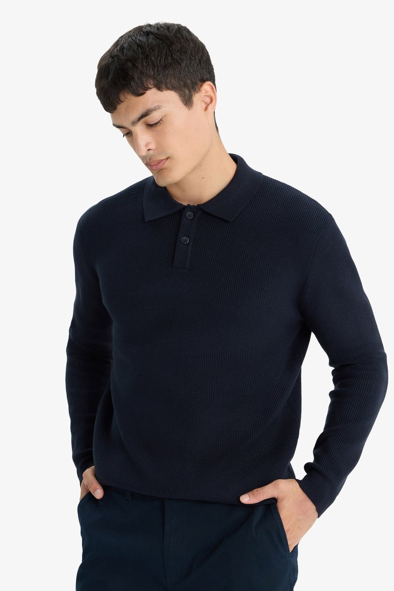 DeFacto Blue Man Standard Fit Polo Collar Knitwear Pullover Casual - Image 3